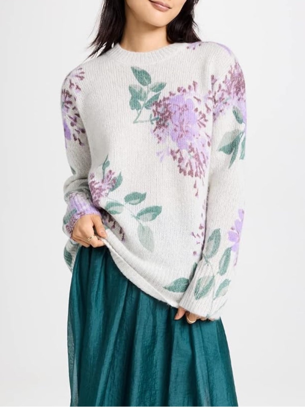 Vince Floral Gray Lilac Alpaca Mohair Pullover Sweater